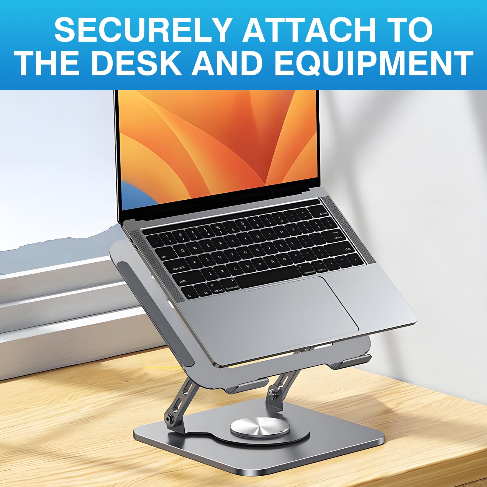 ZYNERY 360° Rotating Laptop Stand  for Desk，Foldable & Portable Carbon Steel Notebook Mount, Computer Holder for 8-17.3 inch Laptops,with Anti-Slip Base, Gray