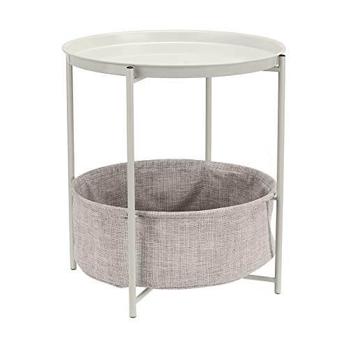 Basics Round Storage End Table White With Heather Grey Fabric Com Basics Round Storage End Table White, Round Storage End Table
