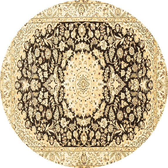 Ahgly Company Indoor Round Medallion Brown Traditional Area Rugs, 7' Round