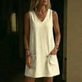 thumbnail image 5 of zbxnLI Womens Striped Dress V Neck Sleeveless Mini Dresses with Pockets Summer Vacation Casual Loose Sundress, 5 of 7