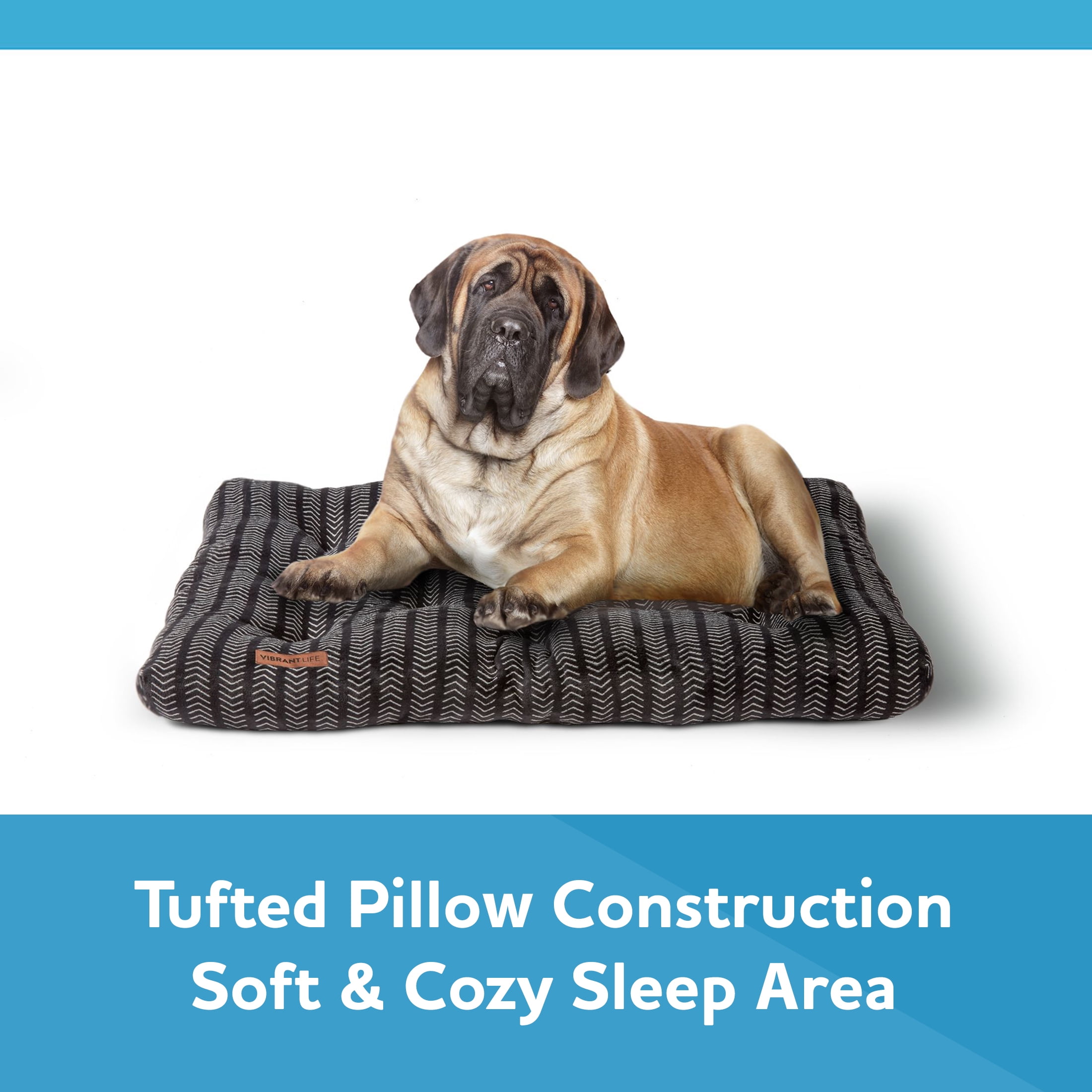 Vibrant Life Pillow Dog Bed for Large Breeds, Tufted Plush,Extra Large, Black, 38" x 48"