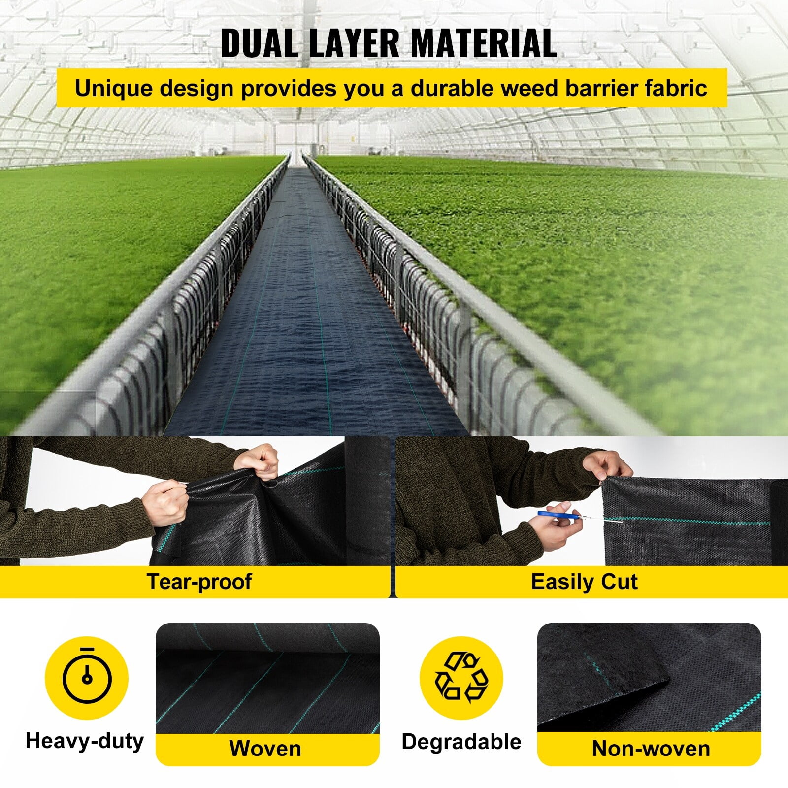 VEVOR Woven Ground Cover Weed Barrier 5.8oz Landscape Fabric 4'x 100' Garden Mat 4 x 300 ft