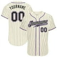 thumbnail image 1 of Custom Cream Black Pinstripe Black-Purple Personalized Baseball Jersey, 1 of 1