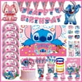 thumbnail image 2 of Disney Pink Stitch Birthday Party Decoration Lilo Stitch Happy Birthday Party Deco Supply Kit Tableware Background Balloon Set, 2 of 7