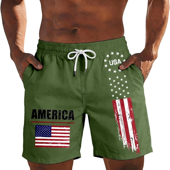 CONZONE Independence Day Mens Casual Shorts Elastic Waist Drawstring 4Th Of July Shorts For Men Patriotic Usa Flag Graphic Lightweight Loose Fit July 4Th Shorts With Pockets