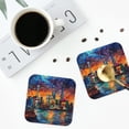 thumbnail image 4 of Honeii Neon Shanghai Cityscape Night Print Leather Coaster Set of 4, Ideal for Safeguarding Your Furniture from Drinks Spills and Effortless Cleanup-Square, 4 of 6
