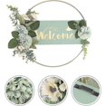thumbnail image 2 of Corona de bienvenida para puerta, corona de flores de metal, decoración de letrero de bienvenida con anillo de metal, para puerta de entrada, sala de estar, decoración de pared (verde), 2 of 5
