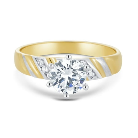 14K Two Tone Solid Gold 1 Ct. Round Cut Cubic Zirconia CZ Wedding - ENGAGEMENT RING ONLY - size 7.5