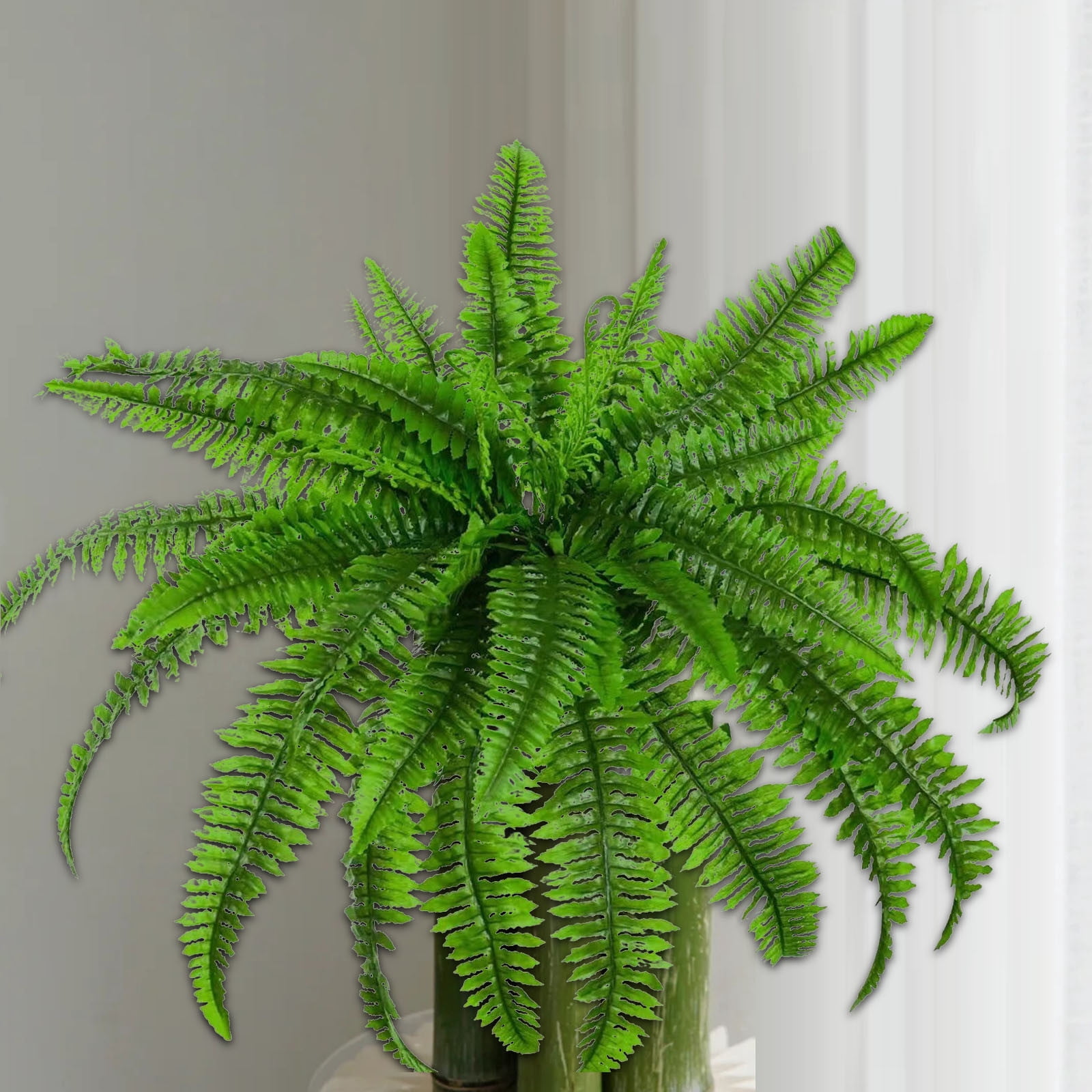 2025 New Single Silky Artificial Boston Fern 21-Leaf - Lifelike Fern Bush 23.6" for Outdoor & Indoor Decor, Large Greenery for Planters, Office, Living Room, Front Porch