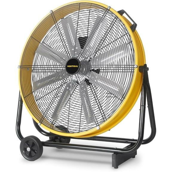 VENTISOL 24 Inch Industrial Floor Drum Fan, 9500 CFM Heavy Duty Floor Fan 3-Speed Air Circulator with Castors, High Velocity Shop Fan Strong Airflow for Warehouse, Basement, Factory, Barn, Garage