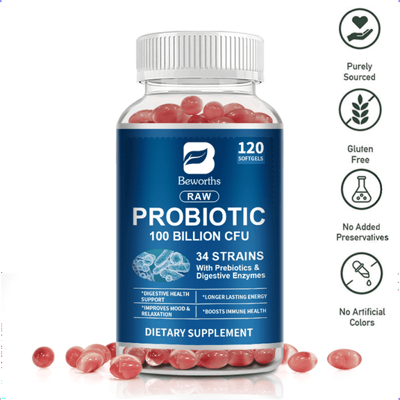 Probiotics 100 Billion CFU - 34 Strains Organic Prebiotics - Immune, Digestive & Gut Health - for Women & Men - 120ct