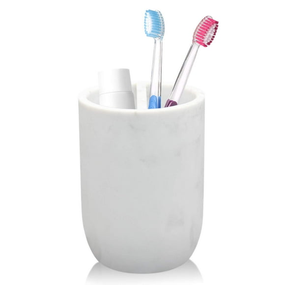 Soporte para cepillos de dientes Cerpourt, poliresina, estilo mármol, blanco