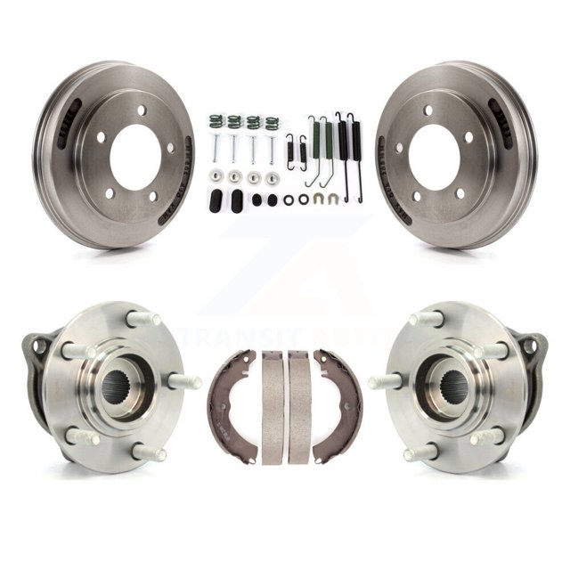Transit Auto Rear Brake Drum Shoe Hardware and Wheel Hub Bearing Assembly Kit for Car 2008 Mitsubishi Lancer AWD - Left Right Side (Driver Passenger) K7D-100275