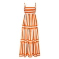thumbnail image 4 of Henpk Summer Dresses for Women Striped T Shirt Dress Casual Midi Dress Short Sleeve Sundress with Pockets Summer Fashion Striped V-Neck Striped Waist Sexy Sling Dress Orange XL, 4 of 4