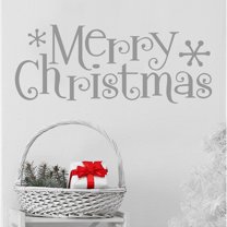 Merry Christmas Self Adhesive Decals Holiday Vinyl Lettering Wall Decal Sticker Snowflakes - Size: 12"H x 30"L - Color: Metallic Silver