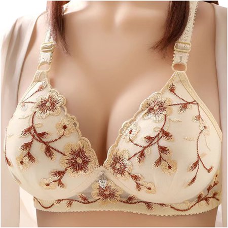 

SOOMLON Lounge Bras for Women No Underwire Bra Vest Lingerie Embroidered Everyday Bra Cute Bras Sports Bra Beige S