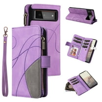 Dteck Google Pixel 6 (2021) 6.4" Wallet Phone Case with 9 Card Holder Zipper Coin Wallet Cash Slot Lanyard Flip Leather Flip Folio Protective Cover,Purple