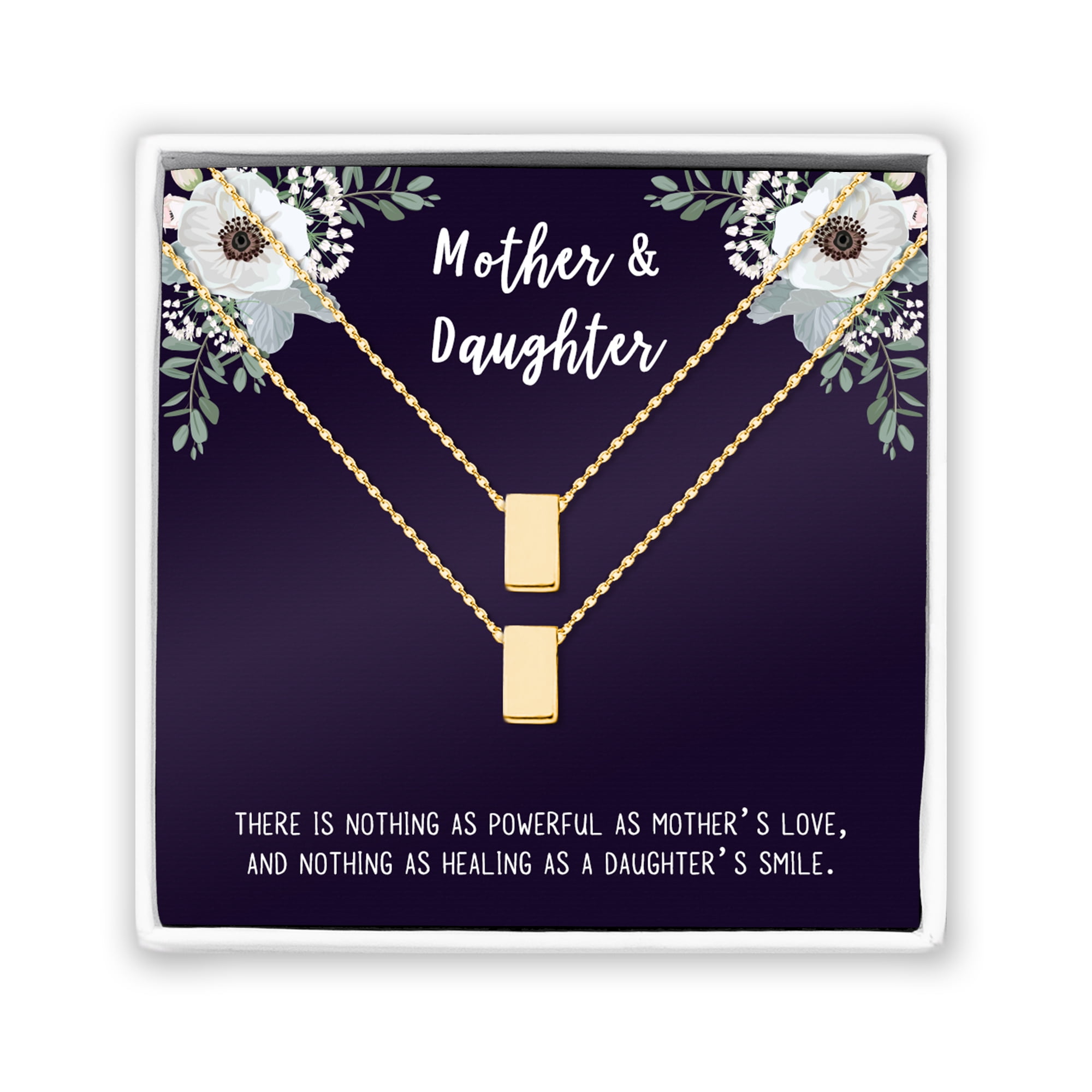Matching Cube Card Necklace, Matching Mother's Day Gift for Her, Mom and Daughter Jewelry, Mom and Daughter Cube Necklaces [Gold Cube, No-Personalized Card]