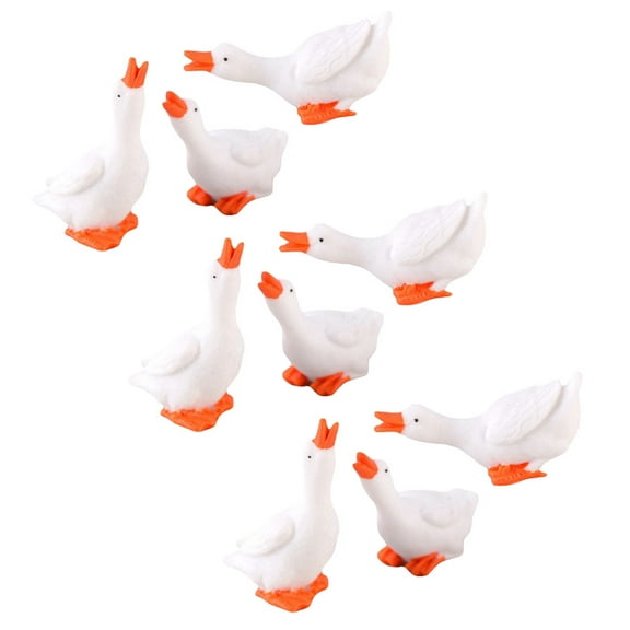 BESTOYARD 9Pcs Tiny Goose Figurines Resin Material White Goose Models for Garden Car Lawn Decoration