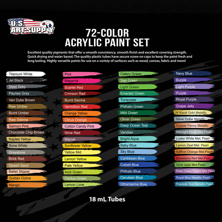 U.S. Art Supply Professional 12 Color Set of Acrylic Paint in Extra-Large  75ml Tubes - Rich Pigment Vivid Colors for Artists, Students, Beginners,  Kids, Adults - Canvas, Portrait Paintings, Wood 
