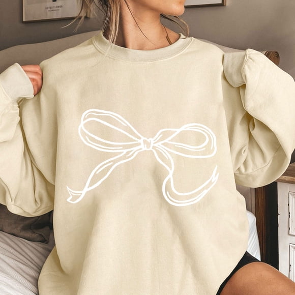 TIMIFIS Oversized Sweatshirt for Women Cute Bow Print Crewneck Long Sleeve Sweater Shirts Casual Spring Fall Outfits Womens Tops - Spring/Summer