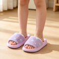 thumbnail image 5 of Kids Polka Dot Fuzzy Open Toe Slippers Girls Warm Plush House Slides Anti Soft Cozy Winter Indoor Outdoor Slippers for Children(Purple,3.5-4 Years), 5 of 5
