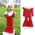 thumbnail image 2 of Baby Bodysuit Extender Kids Girls Toddler Christmas Long Sleeve Love Romper Flared Jumpsuit Red, 5-6 Years, 2 of 6