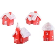 CheeseandU 4Pack Resin Small Christmas Red Snowy House Miniature Figurines for Crafts Mini Ornaments Christmas Village