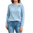 thumbnail image 2 of IUYRTFE Women Round Neck Solid Color Knit Sweater Loose Fit Long Sleeve Pullover Top for Fall Winter Casual Wear, 2 of 9