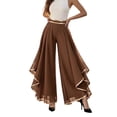 thumbnail image 2 of Women's Fashion Color Block Chiffon Wide Leg Flare Pants, High Waisted with Irregular Ruffle Hem, Casual Dress Trousers for Summer Daily Outfits Coffee M, 2 of 5