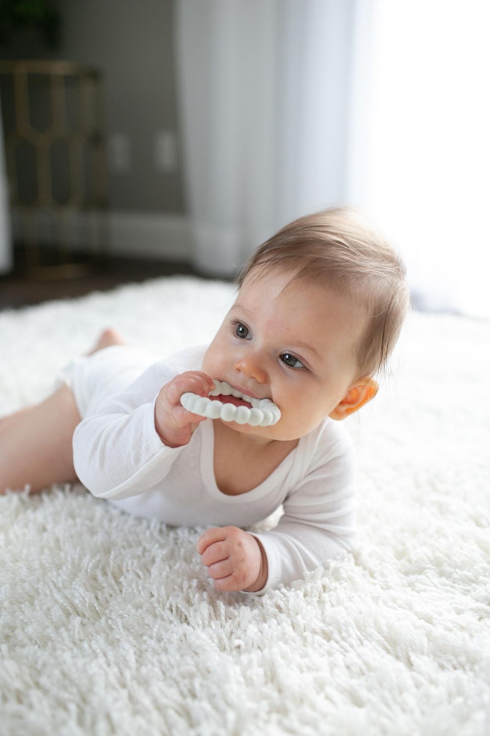 Dr. Brown's Flexees Beaded Teether Rings, 100% Silicone, Soft Easy to Hold, Encourages Self-Soothing, White/Pink/Gray, BPA-Free, 3-pack