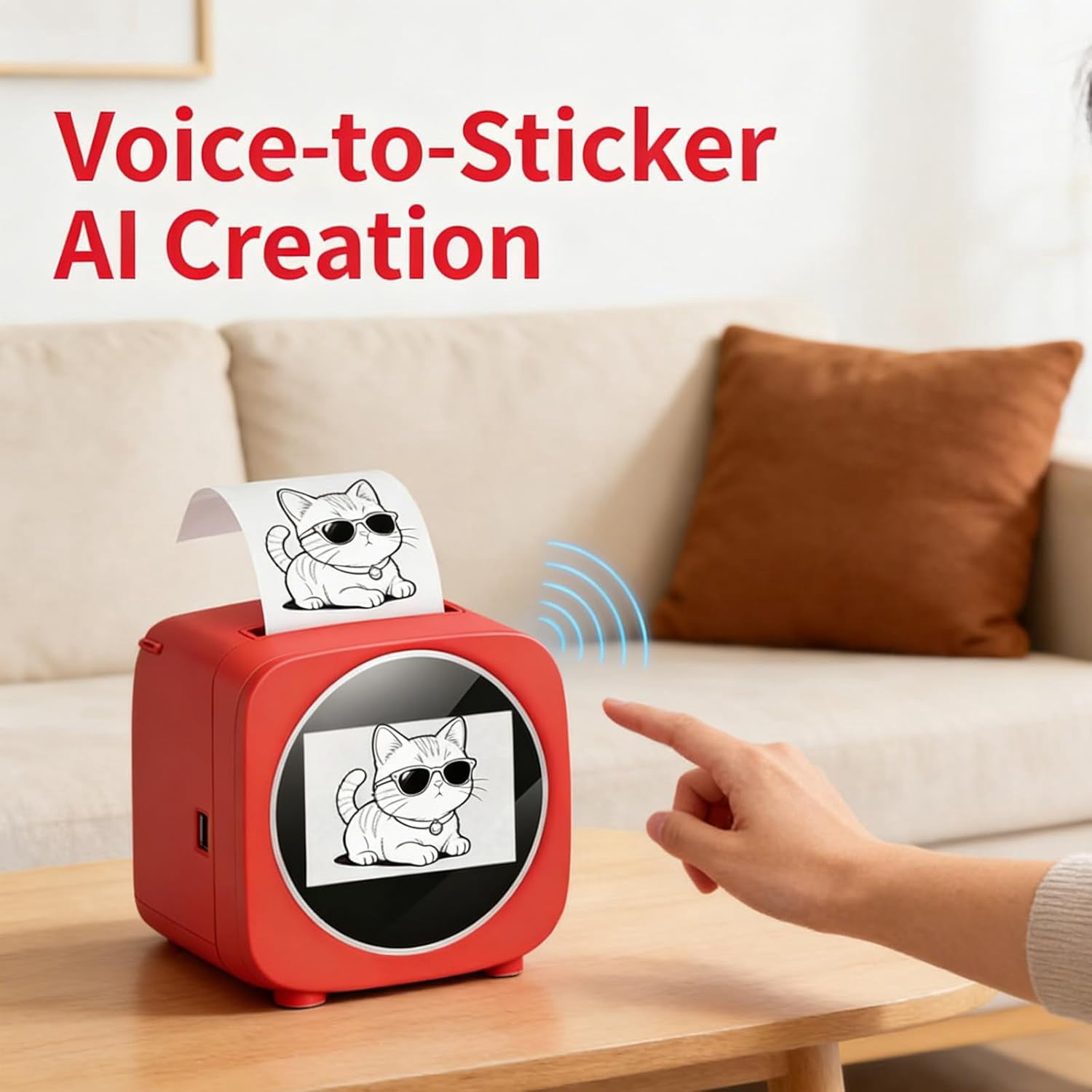 JEBTBFZE AI Sticker Box Printer, Smart Voice-Controlled Mini Thermal Label Printer, Inkless Portable Sticker Maker for Home Office DIY
