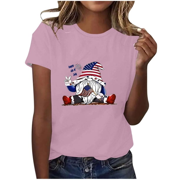 Blusas para las Mujeres Casual, Estampado Manga Corta Cuello Redondo Camiseta Top Hecho de Cómodo Estante de Imitación para Toda la Temporada de Uso Diario, Tops Cortos para las Mujeres