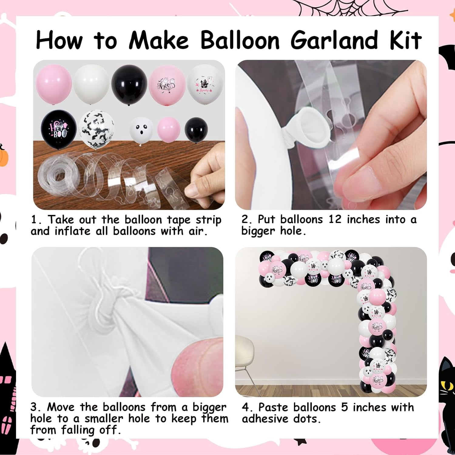 Halloween 3rd Birthday Decorations Trick Or Three Balloon Garland Arch Kit for Girls, Pink White Bat Wall Stickers Ghost Balloon Backdrop Halloween Third Birthday Party Decor Supplies
