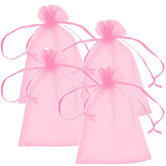 Bolsa de Organza con Cordón PouchyPink 4Pzas Rosa 5x7cm Tela Bolsa Organza.