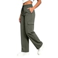 thumbnail image 6 of Athletic Cargo Pant For Womens Liweisiy Drawstring Elastic Waisted Straight Leg Loose Pants Camping Outdoor Trousers With Zipper Pockets Army Green L, 6 of 9
