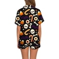 thumbnail image 3 of Puliio Womens Halloween Pajamas Set Candy Cute Bone Print Short Sleeve Sleepwear Button Down Loungewear 2 Piece Pjs Shorts Set, 3 of 5