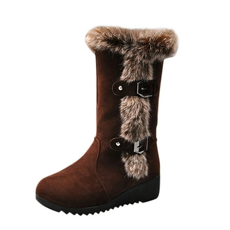 

Qufokar Suede Knee High Boots for Women Womens Knee High Rain Boots Wide Calf Wedge Boots Heel Buckle Fleece Women S Belt Warm Cotton Shoesry Winter Boots Fashion Plus Women S Boots