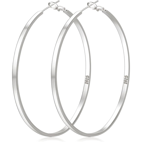 Meraki Miren Sterling Silver Hoop Earrings Large Silver Hoop Earrings for Women Lightweight Big Hoops Earring Hypoallergenic Thin Hoops Earring for Women 30/40/50/60/65/70MM