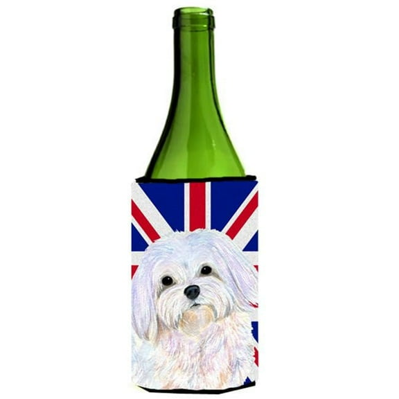 Maltese With English Union Jack British Flag Wine bottle sleeve Hugger - 24 Oz.
