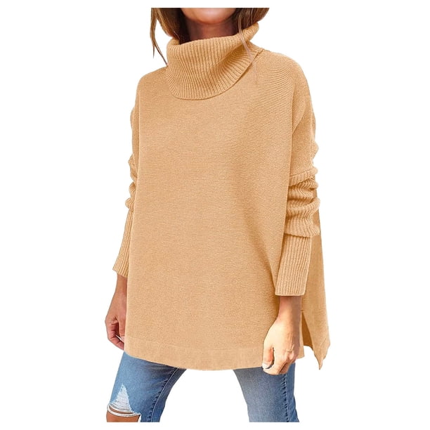 Gibobby Suéteres mujer, Suéter de punto de invierno para mujer, 2023, cuello alto, suéter de invierno para otoño, suéter de manga larga(Beige,CH)