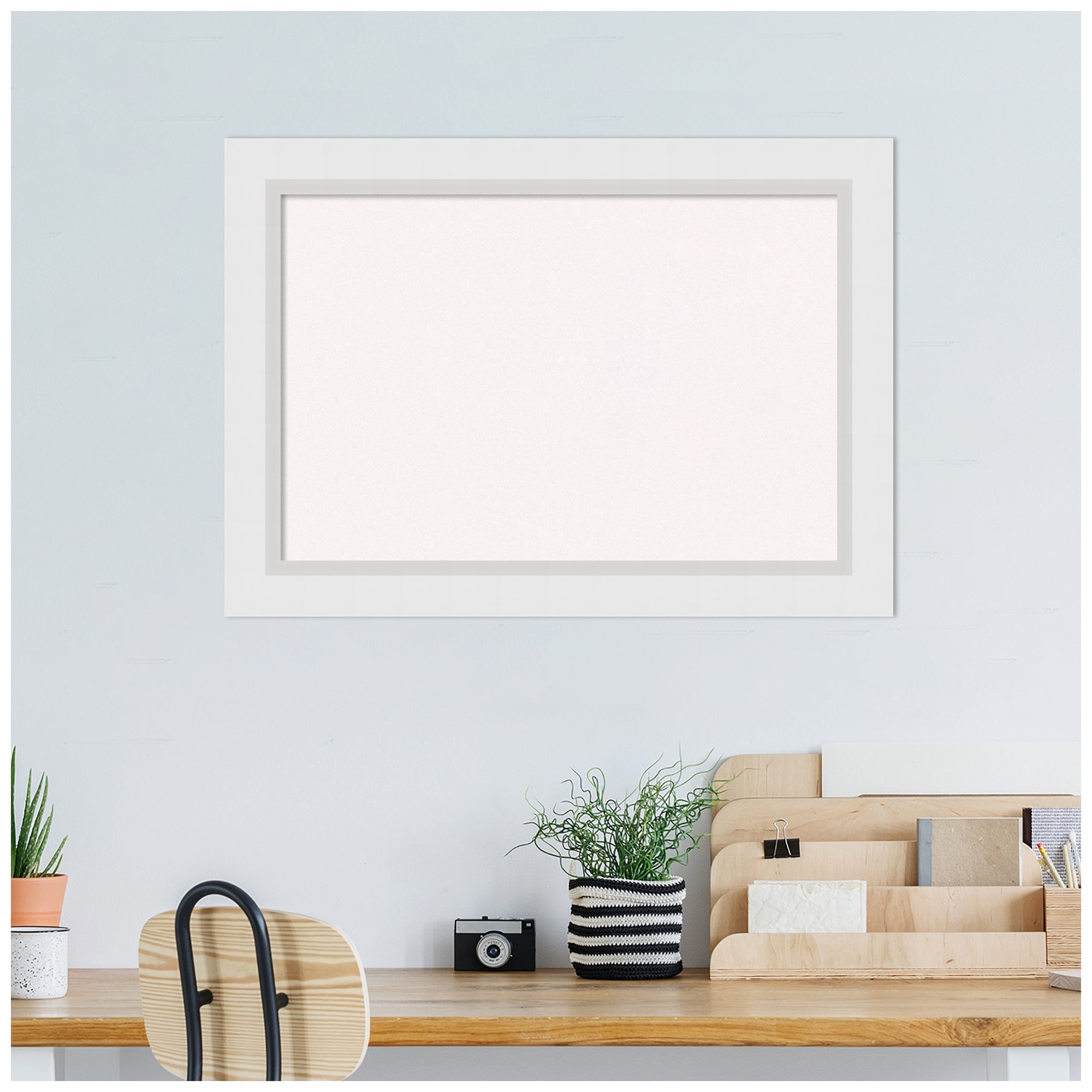 Amanti Art White Cork Board Wood Framed Blanco White Bulletin Board 28 in. x 20 in.