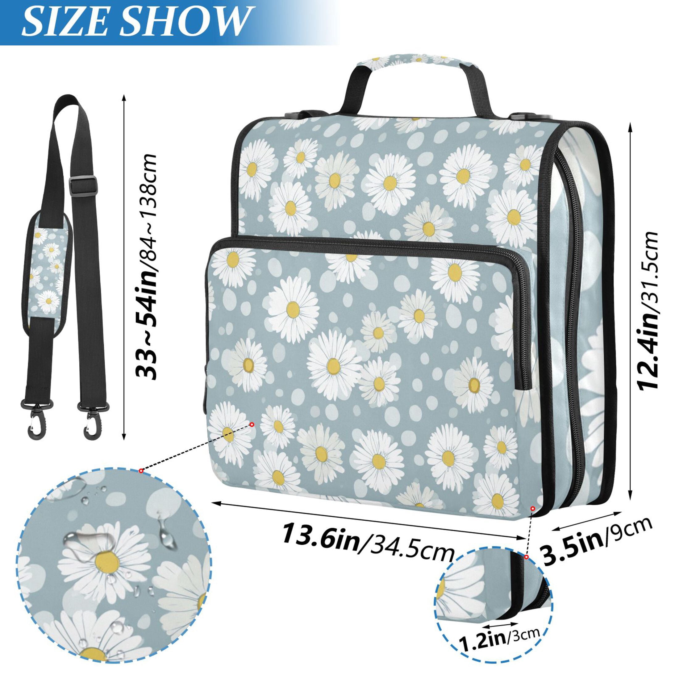 Zipper Binder Daisy Blue and White 1.5 Inch Binder Folder Bag with Shoulder Strap and Handle