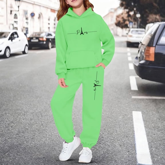 Uobin Girls Outfits Winter Jogger Set 2 Piece New York Letter Print Graphic Pullover Hoodie Sweatshirt Sweatpants Sweatsuit Outfits 3-14Years