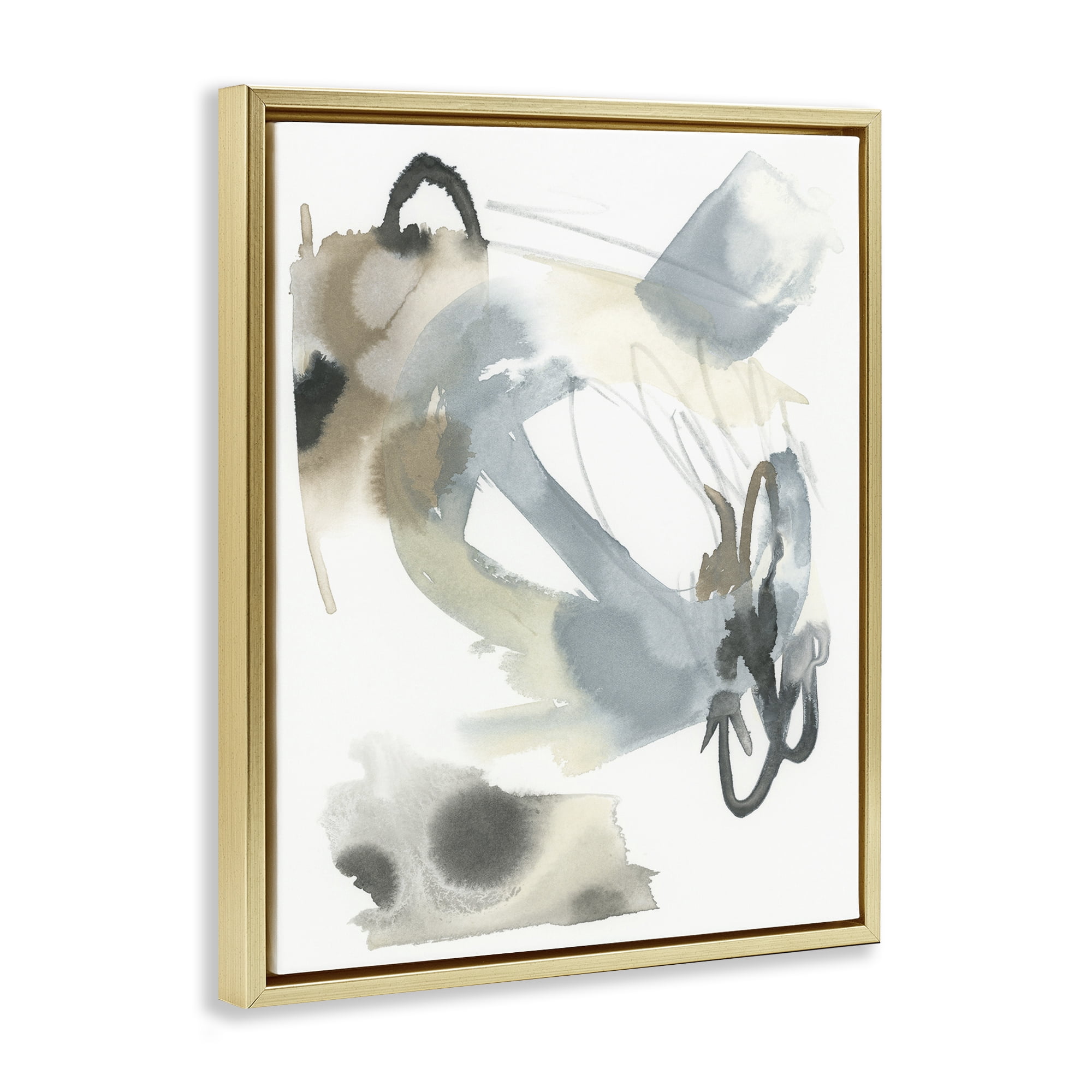 Stupell Industries Modern Neutral Watercolor Abstract Painting Gold Floater Framed Canvas Art Print Wall Art, 25 x 31