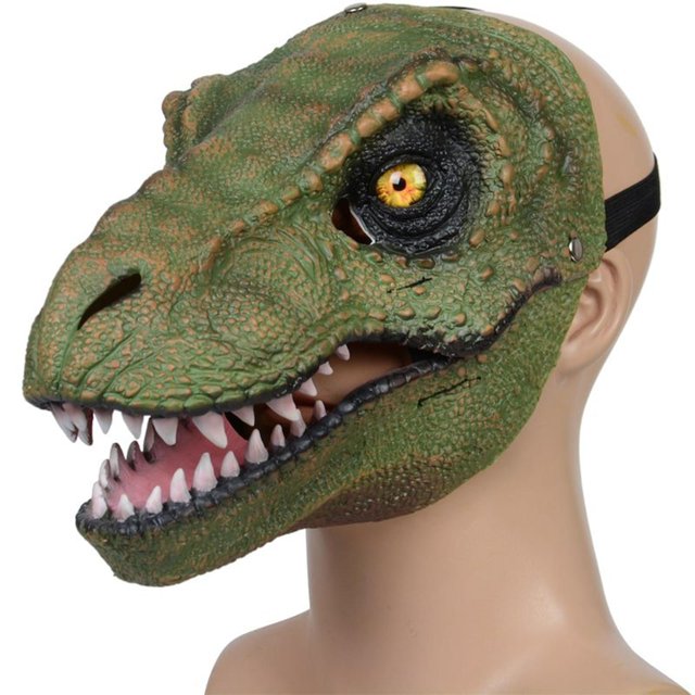 Máscara de dinosaurio, máscara de disfraz de Cosplay, máscara de látex con boca móvil, máscara de disfraces de dinosaurio, máscara para carnaval, Verde