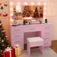 thumbnail image 4 of Ktaxon Large Makeup Vanity, Get Ready with Me GRWM Vanity Table Set W/ Visible Glass Top & Charging Station, Light Pink, 4 of 7