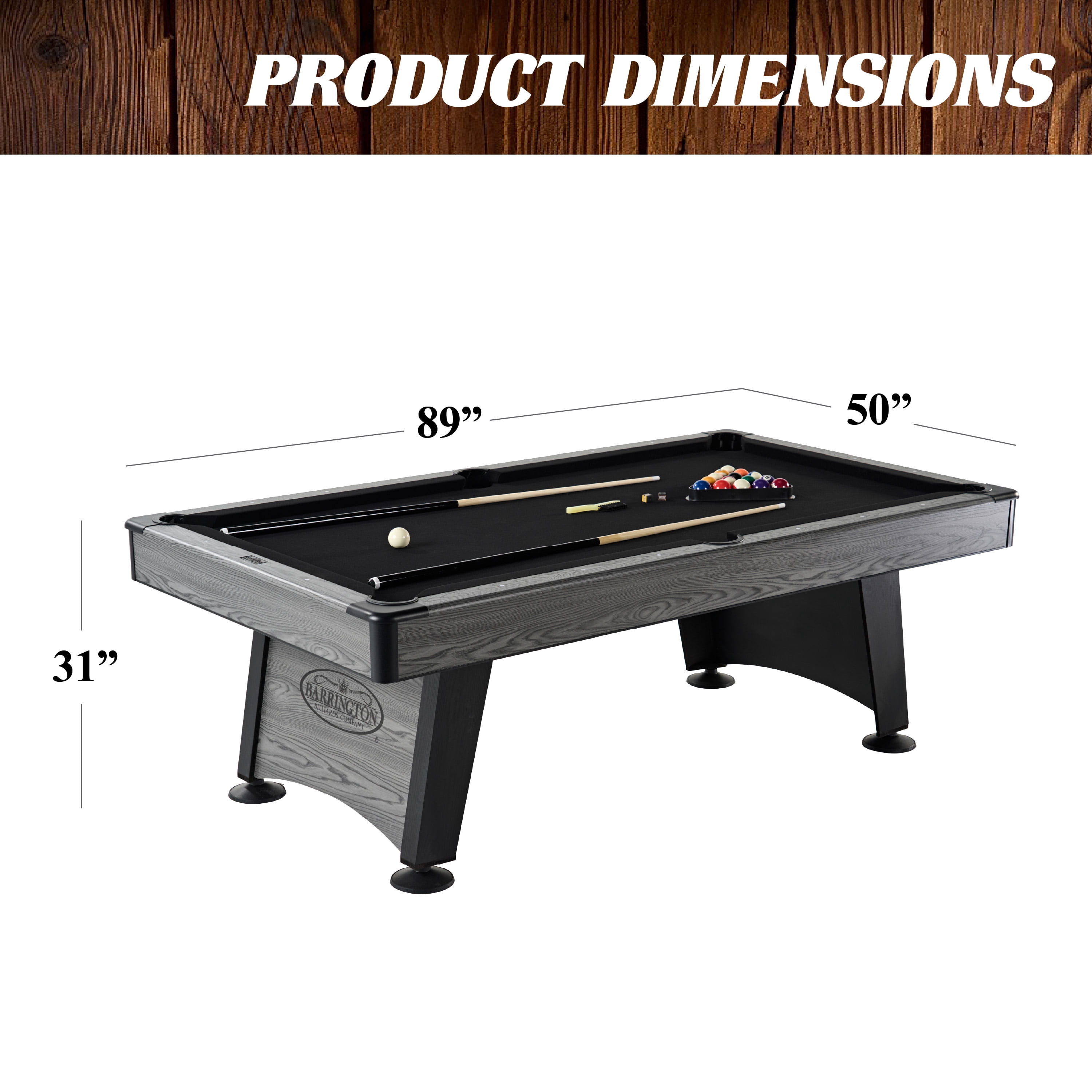 Barrington Billiards Blackstone 7.5 Ft Pool Table with Black Velvet Cloth, Cue Rack, Balls, Cue Sticks for Family Game Room