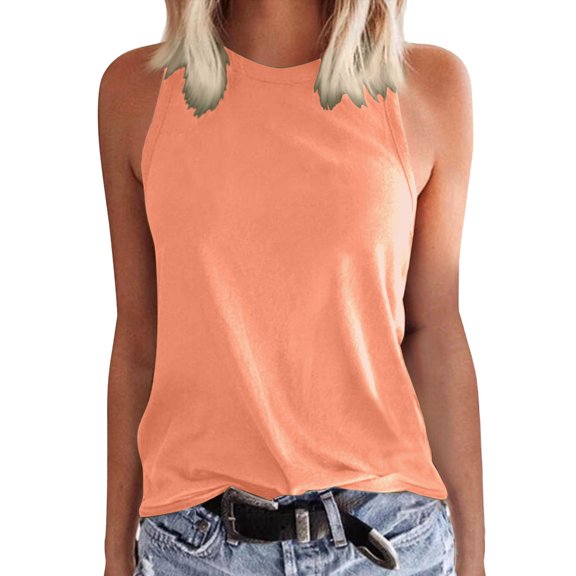 PLHWHYQ Women's Sleeveless Tank Top, Loose Fit Round Neck Side Slit Blouse, 100% Polyester Slub Linen Summer Vest, Casual Solid Color Basic Tops for Women Coffee S