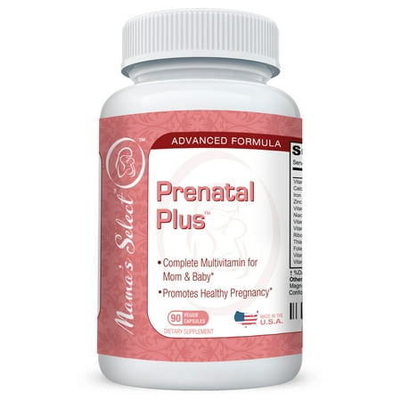 Prenatal Vitamins and Minerals - Mama's Select Pre-Natal Plus Long Lasting 90 Capsule 3 Month Supply - With Iron, MTHFR Safe Methyl Folate for Folic Acid and Calcium - Gentle Veggie